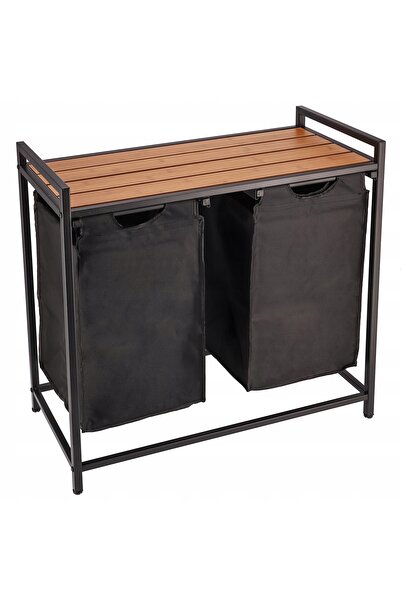 VASAGLE Coș de rufe vertical cu două compartimente, înalt de 73 cm, LOFTOWY