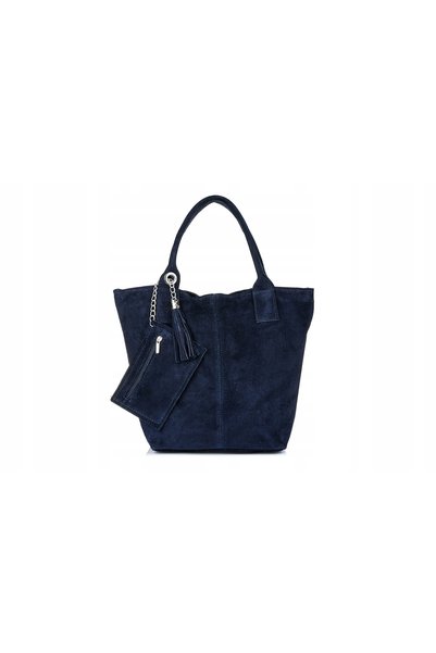 Vera Pelle Geantă shopper mare, de damă, din piele întoarsă italiană, cu ferm...