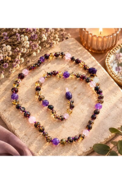 NİSSBEBE Certified Original Drop Amber Adult Necklace and Adult Turquoise Bra...