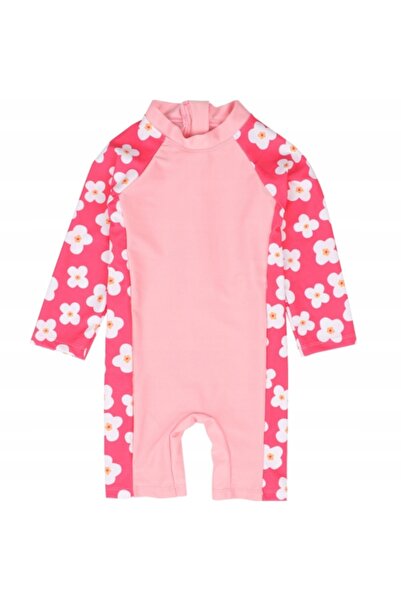 NO BRAND Costum de baie fetiță, flori roz, protecție UV UPF50+, 110/116, 4-5 ani
