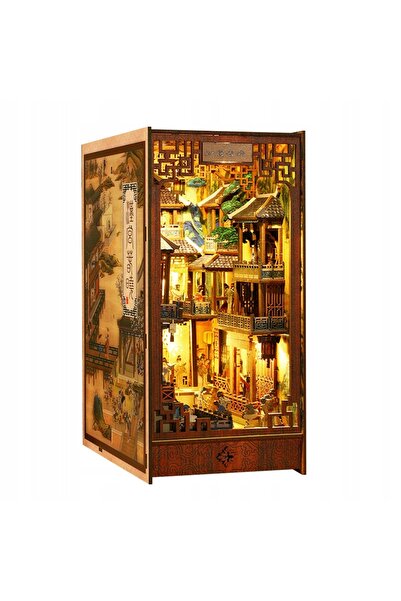 NO BRAND DIY Puzzle 4D din lemn, lampă stradală luminoasă, suport pentru bibl...