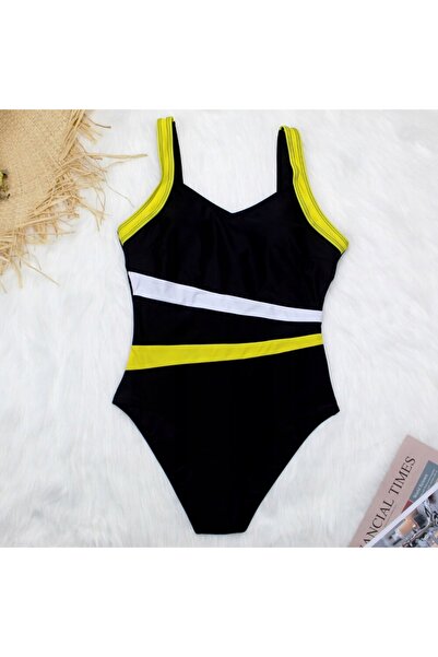 NO BRAND Monokini costum de baie întreg, modelator, negru, cu dungă M pe spate