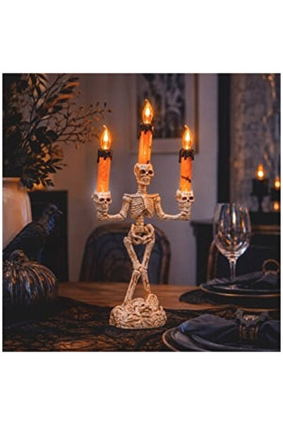 OEM Διακοσμητικό τριπλό κηροπήγιο για το Halloween με σκελετό 28 εκ.