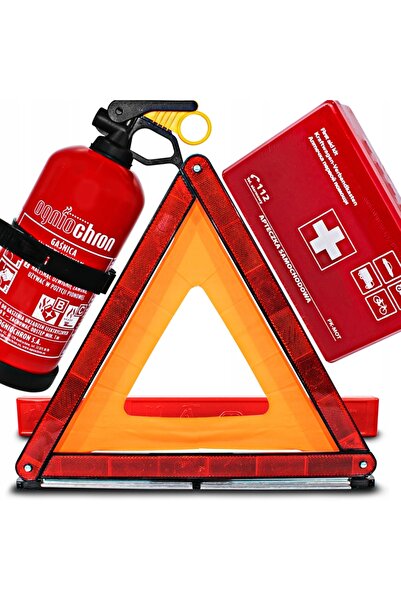 AGMITY Kit auto, trusă de prim ajutor, extinctor, pulbere 1KG, set triunghiul...