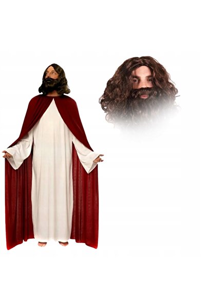 Korbi Costum Iisus + Perucă cu barbă + Robă Iisus pentru adulți + Pâște + Mes...