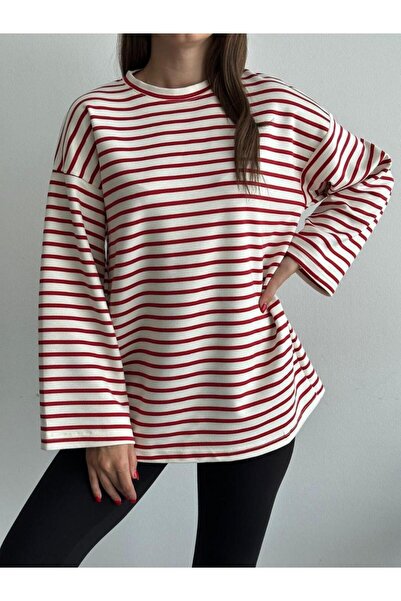 Makarina Women's Striped Crewneck Tshirt Sweatshirt