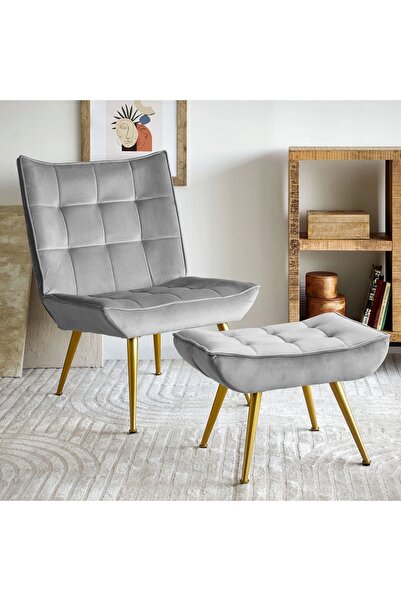 Homla Fotoliu elegant din catifea velur VINNIS cu taburet gri 96x69x82