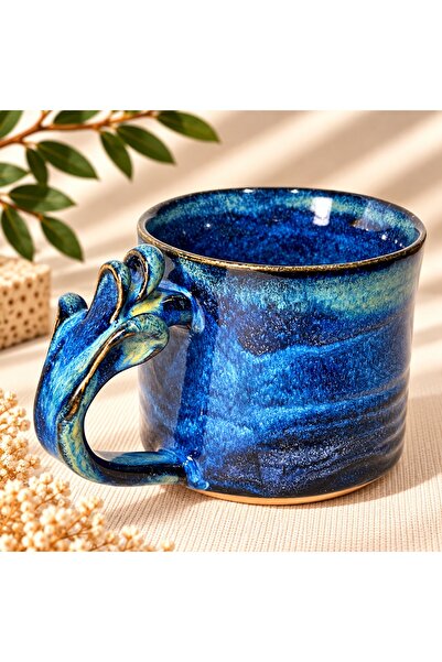 Ranowa Ceramic Ranowa El Yapımı Ocean Kupa – Özel Tasarım Kulplu Mavi Sırlı K...