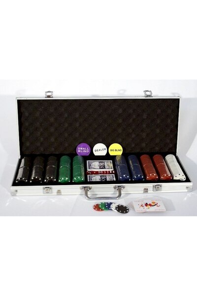 NO BRAND Set de poker 500 jetoane, valiză din aluminiu, cărți, zaruri, dealer