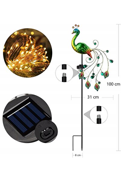 Gardlov Lampă solară de grădină cu țăruș, în formă de păun, de exterior, impe...