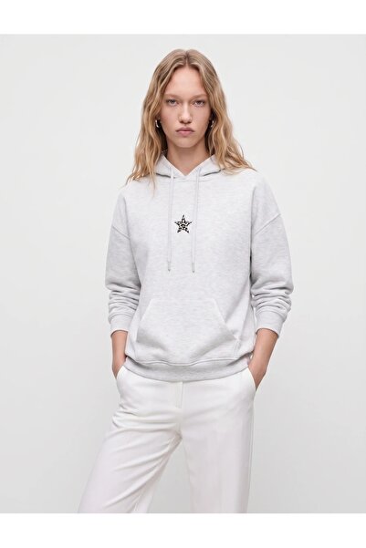 Koton Three-Threaded, Long-Sleeved, Hooded, Pocketed, Embroidered Back Sweats...