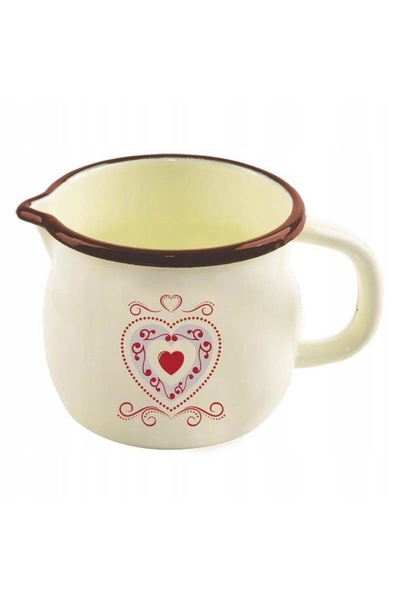 NO BRAND Cana emailată de bucătărie, tip cratiță, cu mâner, 12cm, model INIMĂ