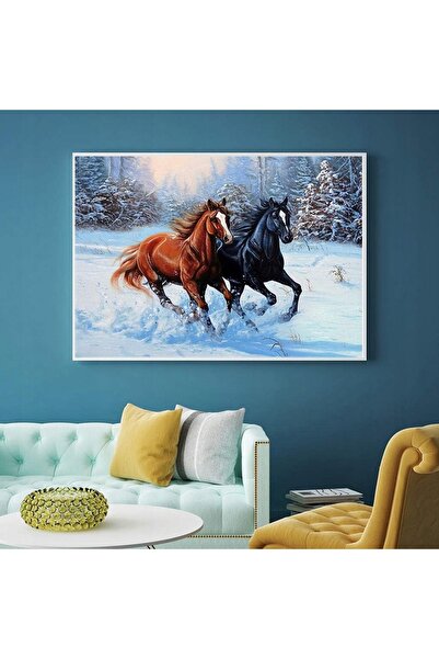 Norimpex Pictură pe numere Cai în galop în zăpadă 40x50 cm pe ramă