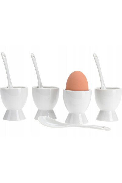 Excellent Houseware 4x Suporturi din porțelan pentru ouă + lingurițe