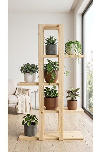 Fırınlı Masif Ahşap 5 Katl demonte Çiçeklik, Saksılık, Çiçek Standı, Dekoratif Raf, Banyo rafı -çok Amaçlı Kullanım