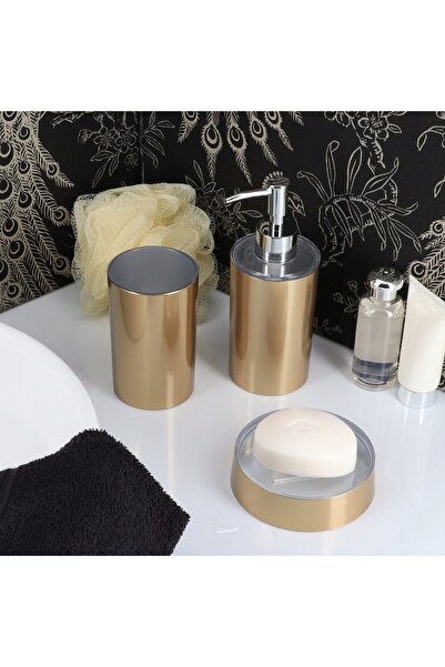 NO BRAND Set de baie auriu, 3 piese: Perie WC, Dozator, GLAMOUR