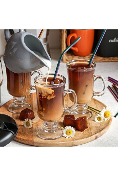 Tadar SET PAHARE DE STICLĂ PENTRU CAFEA + 6x LINGURIȚE DORATE cocktail irland...