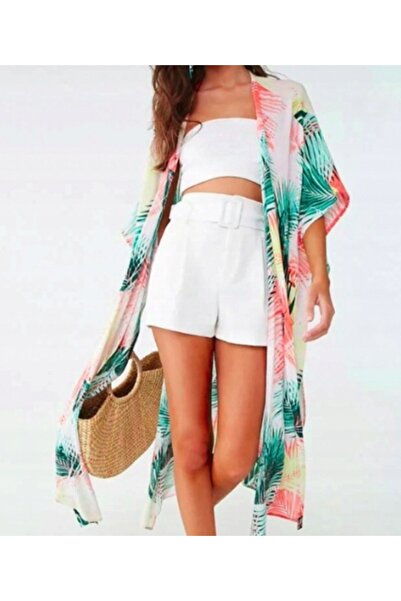 NO BRAND Pareo Kimono tip cover-up cu frunze colorate