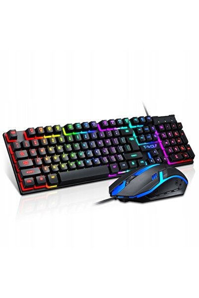 T-WOLF Tastatură de gaming + Mouse iluminat cu LED