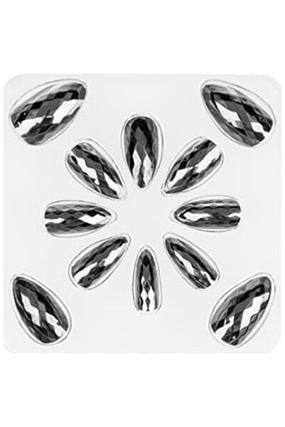 OEM Unghii False cu Adeziv Negre Holografice cu Model Diamant - 12buc