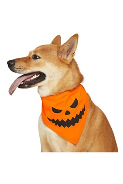OEM Bandana Esarfa Portocalie pentru Caini cu Model Doveac de Halloween - 65x...