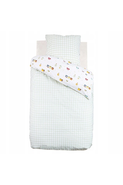 Atmosphera Lenjerie de pat din bumbac pentru copii, reversibilă, cu motiv maș...