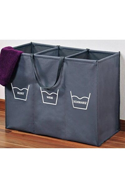 Kesper Coș de rufe cu 3 compartimente, gri, organizator de baie, 150l