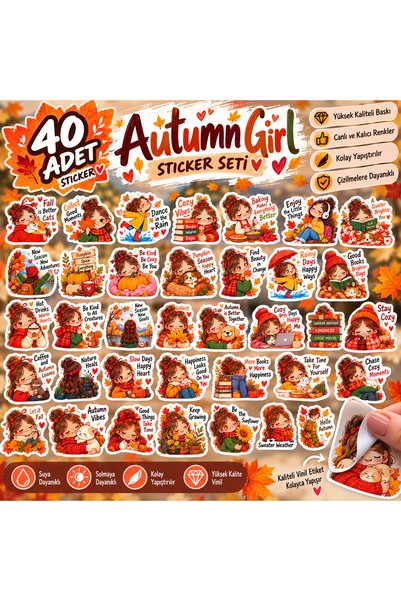 40 adet sonbahar temalı sticker etiket