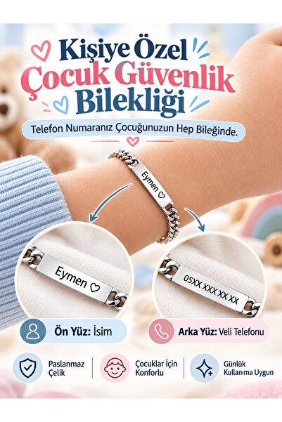 mirosh Kişiye Özel Çocuk Güvenlik Bilekliği İsim ve Veli Telefon Numaralı Çel...