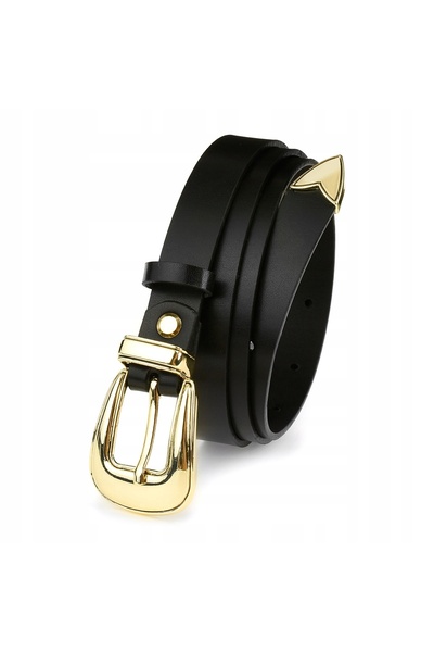 Beltimore Curea de piele de damă, aurie, stil cowboy, premium, neagră, retro