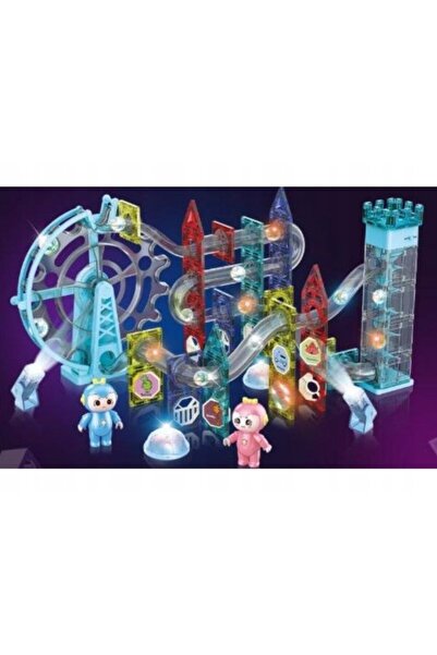 ChRLD Blocuri magnetice luminoase, Traseu pentru bile, 129 de piese, Circuit ...