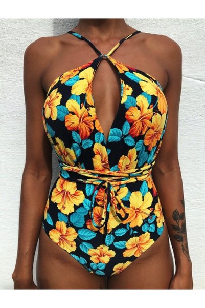 NO BRAND Costum de baie întreg sexy, cu legături, XL
