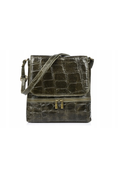 Vera Pelle Geantă de damă din piele, tip crossbody, cu model crocodil