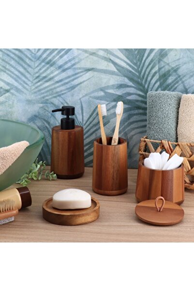 NO BRAND Set de baie 5 piese. Acacia din lemn de salcâm decorativ modern