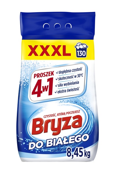Bryza Detergent pudră pentru rufe albe 4în1 XXXL 130 spălări 8,45 kg