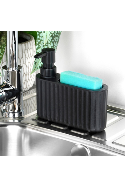 Vilde Dozator de săpun de vase, suport pentru burete de chiuvetă, negru, 400 ml