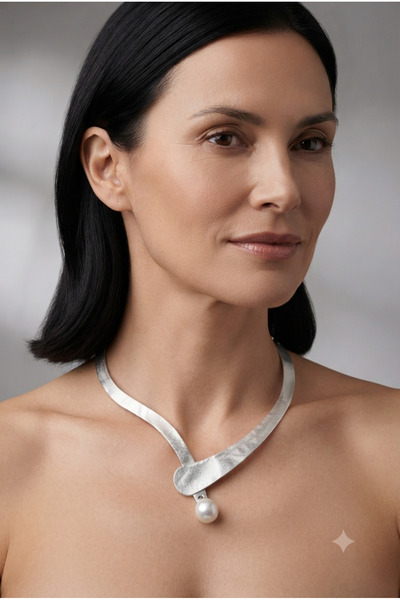 Çelik silver İncili kolye