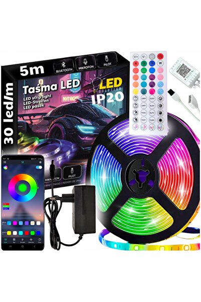 ZOLTA Bandă LED RGB de 5m cu 150 de LED-uri, lumini neon, controler muzical, ...