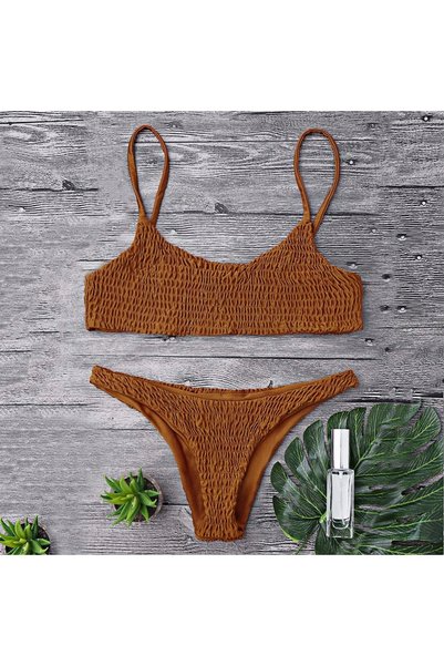 NO BRAND Costum de baie bikini din două piese, cu croială înaltă, kaki, sexy,...