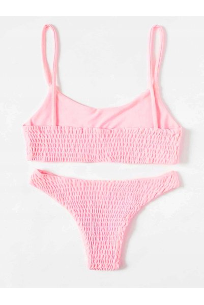 NO BRAND Costum de baie bikini din două piese, decupat înalt, roz deschis, pe...