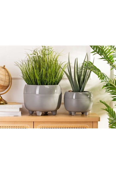 HowHomely Set de ghivece pe picioare Botanica POT GRAY ROUND 2x ghiveci Husă