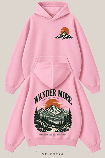 Velostra Hanorac unisex Wander More Mountain cu imprimeu în față și în spate,...