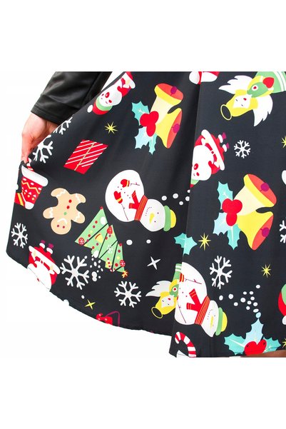 NO BRAND Rochie de Crăciun, neagră, evazată, feminină, cu imprimeu Moș Crăciu...