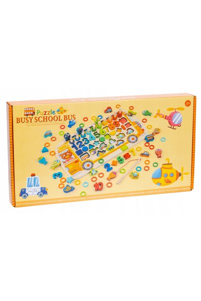 Bajkowy Kuferek Jucărie din lemn tip puzzle Montessori, sortator 6 în 1, pent...