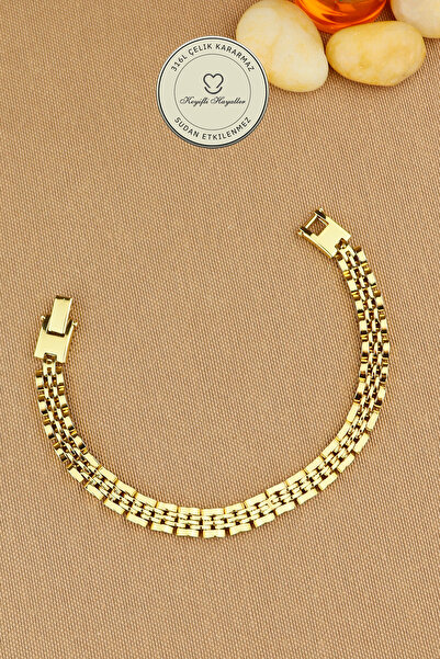 Keyifli Hayaller Çelik Bileklik - Gold Kararmaz Solmaz Kordon Model 316L Çeli...