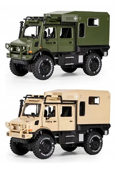 Pan i Pani Gadżet MODEL AUTO 1:28 MERCEDES-BENZ UNIMOG RULOTĂ OFF-ROAD BEJ CADOU