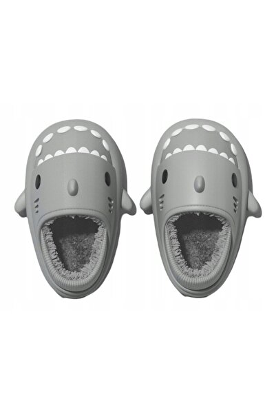 NO BRAND Papuci de casă pufoși, model rechin, călduroși, mărimea 44-45, gri.