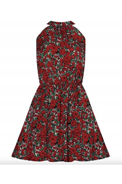 NO BRAND Rochie scurtă de vară cu imprimeu floral și cordon