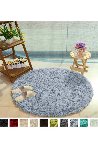 Strado Covor shaggy antiderapant rotund pentru living, moale și plușat, 120x120