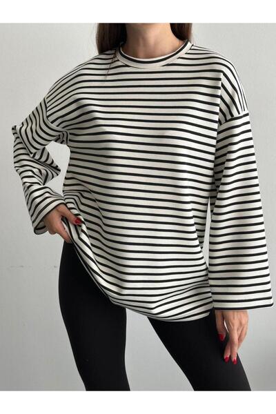 Makarina Women's Striped Crewneck Tshirt Sweatshirt